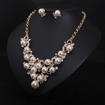 Wedding Gold Pearl Earrings and Necklace Sets