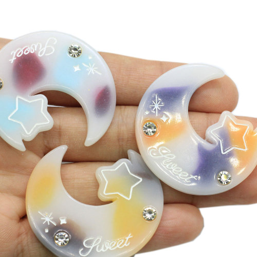 Stella flatback cabochon in resina a forma di luna crescente da 42 mm con decorazione a diamante di simulazione per pinze per capelli Accessorio per fascette per capelli