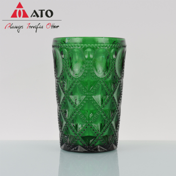 ATO Juice Glass Green Embossed Glass Milk Glass