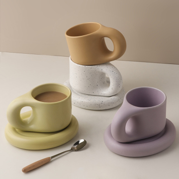 Nordic Ins Style Vintage Ceramic Chubby Cute Coffee Cup Pangpang Fat Mug ceramic pottery mug and Saucer Ceramic Coffee Mug