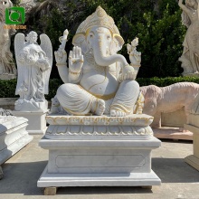 White Marble Ganesha Statue with Golden Accents