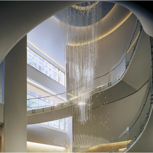 Extravagant glass chandelier for spiral staircase