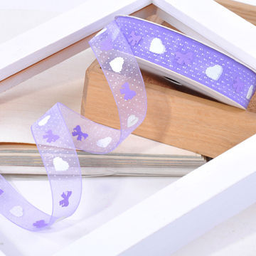 Hearts and Bows Printed Sheer Organza Ribbon, Made of 100% Polyester, Used for Garments Decoration