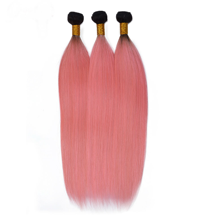 Wholesale Raw Indian Hair Unprocessed Virgin Human Hair Extensions Ombre 1b/pink Hair Bundles With Frontal