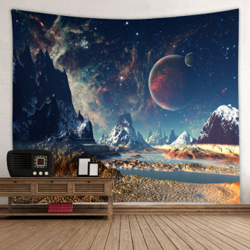 Starry Tapestry Galaxy Tapestry Night Sky Wall Hanging Snow Mountain Planet Drukowanie 3D Wall Art do salonu Sypialnia Home Do