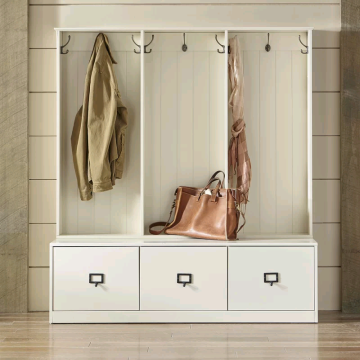 Three Door Wooden Wardrobe (White) with Drawers