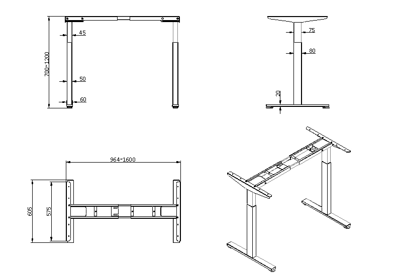 Folding Adjustable Electric Desk Frame