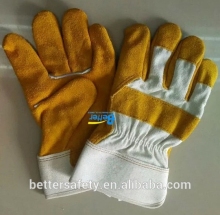 White Cotton Back Golden Cow Split Leather Glove