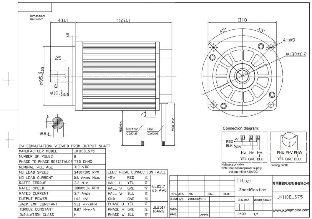 Industrial Automation Robot 310V 750W ~ 2kw 110mm BLDC Motor 3000rpm Brushless DC Motor