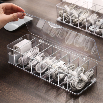 Portable Data Line Storage Organizer - Clear PS Plastic Rectangle Cable Box with Lid