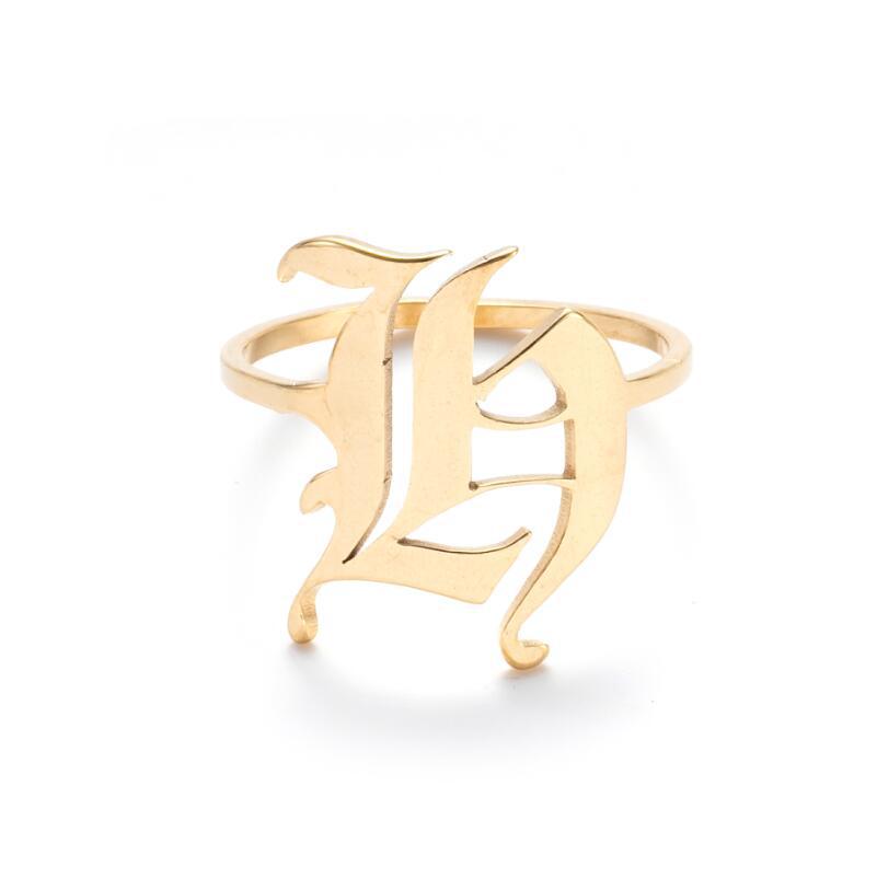 26 alphabet letter rings 18k gold initial rings letter old english font letter ring stainless steel