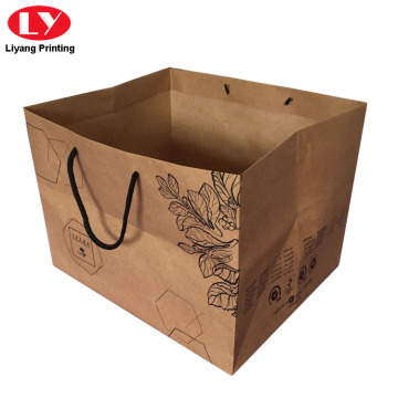 Brown Kraft Paper Print Gift Bag for Flowers