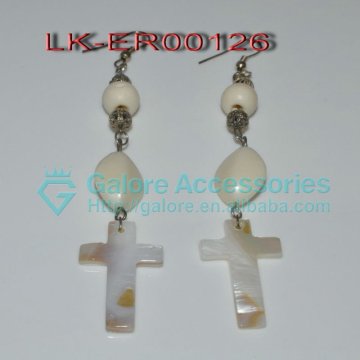 2012 cross shaped shell earring with beads connected jewelry