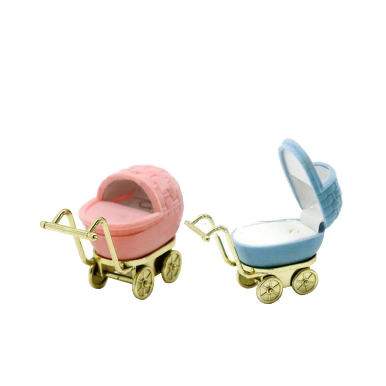 Unique Velvet Baby Stroller Shaped Ring Box