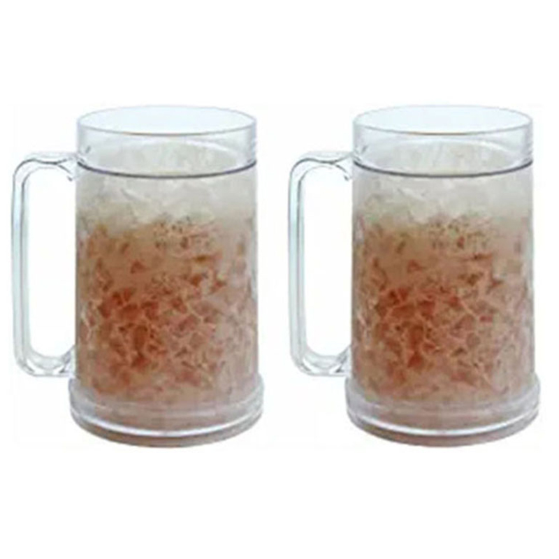 2 Pack Clear Double Wall Gel Frosty Freezer Mugs, 16oz Ice Frosty Beer Mugs Freezable Drinking Cups with Handle