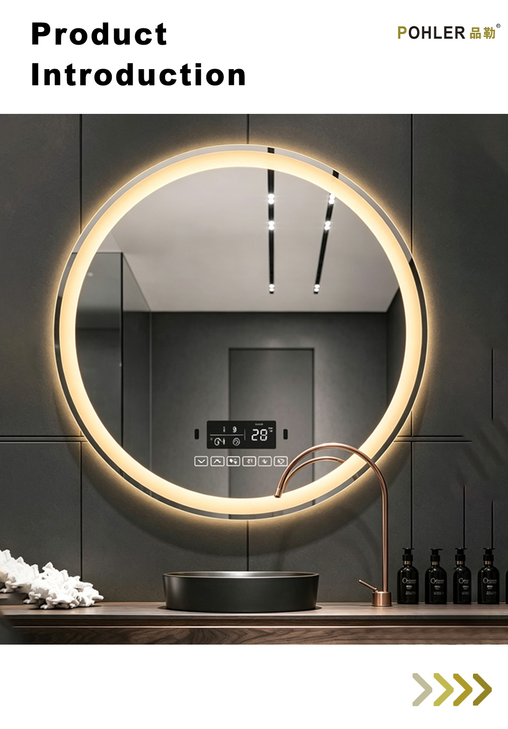 D032 Круглое светодиодное зеркало с цифровым дисплеем X D032 Round LED Mirror With Digital Display X