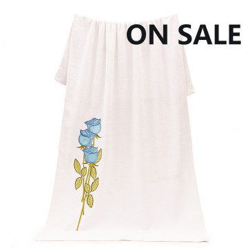 On Sale White Embroidered Peony Bath Towels Sheets