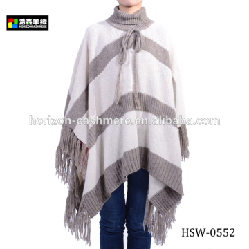 Ladies Latest Crochet Knit Poncho, Striped Knitted Poncho
