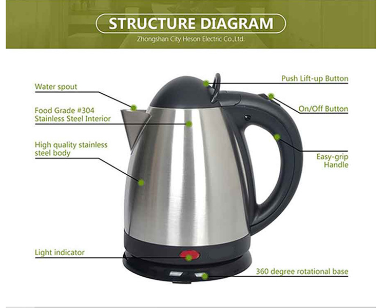 On Sale Premium Quality Good Design Hotel Guest Room Automatic Shut Off 1.2L Stainless Steel Electric Kettle