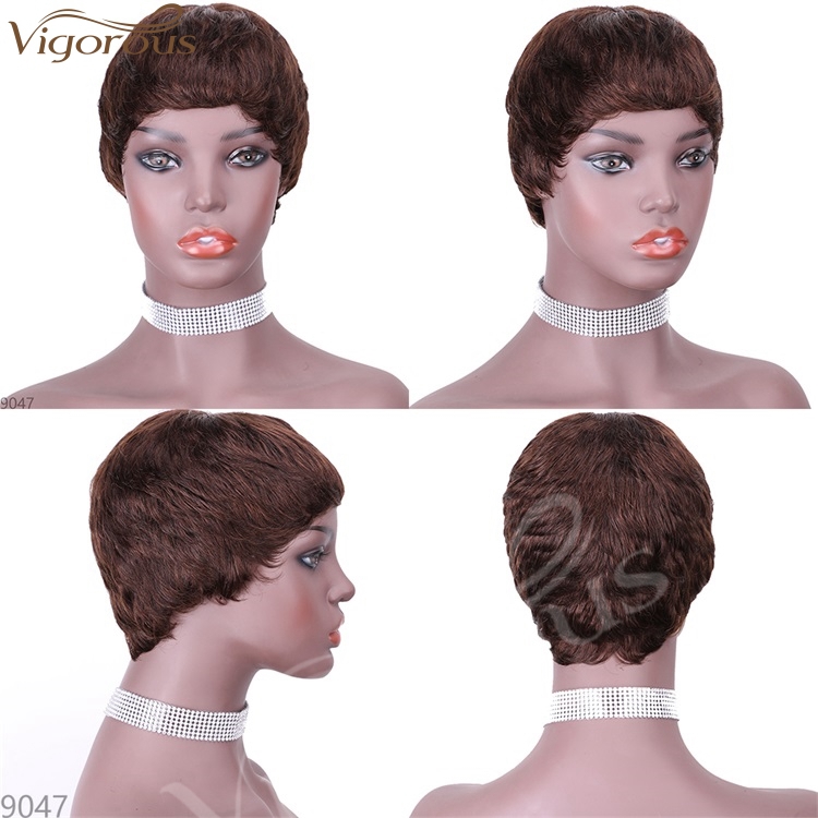 Vigorous Pixie Cut Real Full Machine Brazilian Human Hair For Woman Short Finger Wave Natural Fluffy Wigs