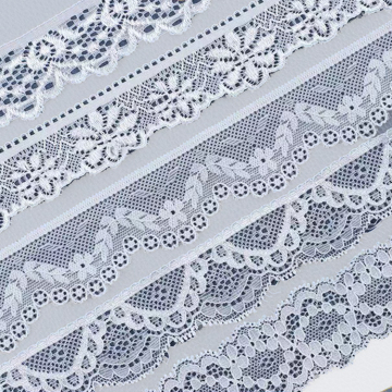 Stock White Black Lace Trim Embroidery Border