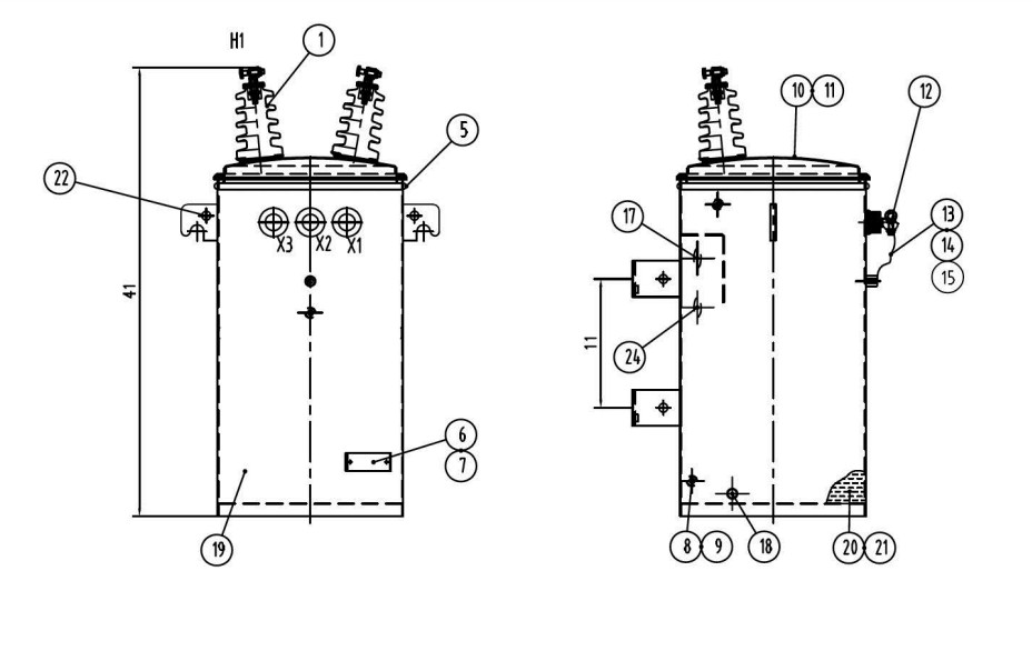 Egyfázisú transzformátor rajzai Single-phase transformer drawings