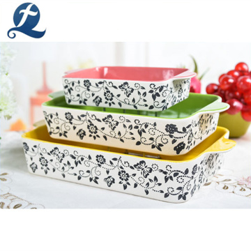 Set of 3 Rectangular Hand Painted Ceramic Bakers