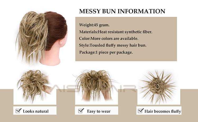 Aisi Hair Mixed Brown Blonde Chignon Curly Bun Pad Chignon Elastic Band Ribbon Ponytail Rope Rubber Hair Extension For Women