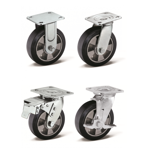 400 kg Aluminium Core Black Rubber Caster Wheel