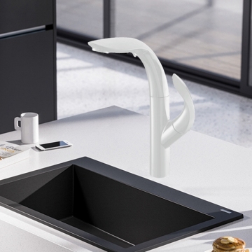 Matte White Pullout Sprayer Kitchen Sink Mixer Tap