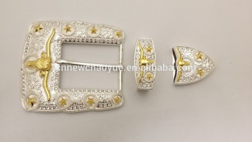 Western Bull Silver gold buckle sets with Rhinestones