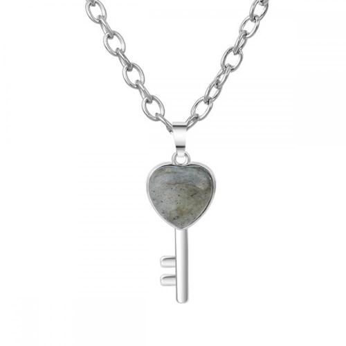 Gemstone Heart Shape Key Chain Necklace Natural Stone Pendant Necklace