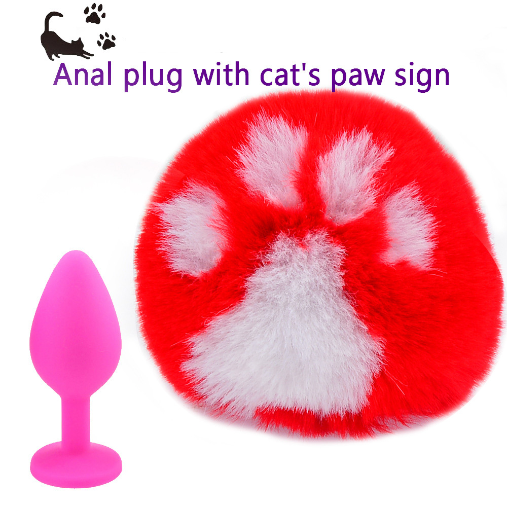 Sex Toys Cat Tail Anal Plug Silicone Cat Paw Hair Ball Anal Plug Cat Paw Khaki White Fox Hair Ball For Couples