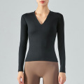 Veckad V-Neck Riding Top High Elastic Long Sleeve