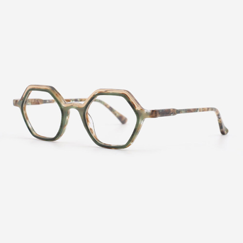 Hexagonal Small laminated Acetate Unisex Optical Frames 23A3053