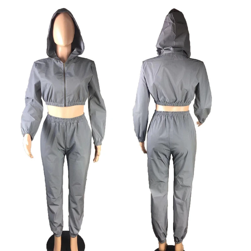 Cheapest Reflective Fall Autumn Hoodie Long Sleeve with Elastic Band Gym Custom Ladies Two Piece Sport Women Sets