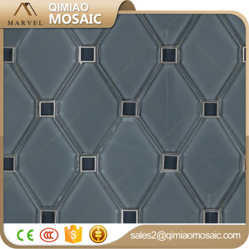 Deep Blue Glass Tile Water-Jet Design Water Jet Mosaic For Bathroom