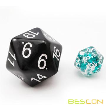 Bescon Jumbo D20 38MM, Grandes tailles, 20 côtés, Noir solide, Grand cube de 20 faces, 1,5 pouce