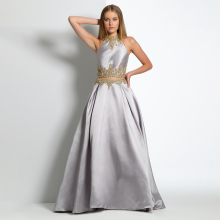 OEM silver appliques floor-length formal A line evening dresses plus size prom gowns