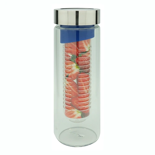 Single Wall Glass Fruit Bottle with Strainer