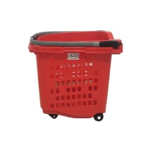 Red 45L Plastic Wheel Rolling Shopping Baskets - New Design PW627
