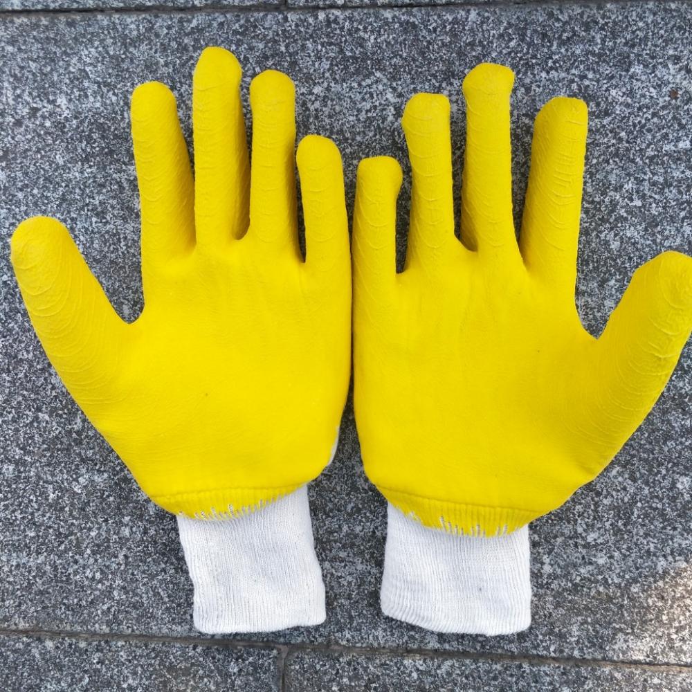 Guantes de látex de algodón amarillo con forro de muñeca de punto