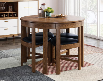 Round Dining Table Wooden Extendable Dining Walnut Table