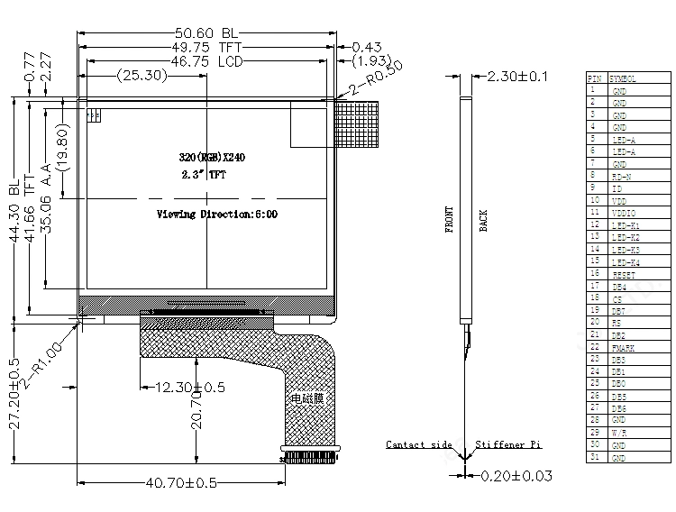 Ronen 2.36 Inch 480X234 ODM LCD Screen China LCD Display