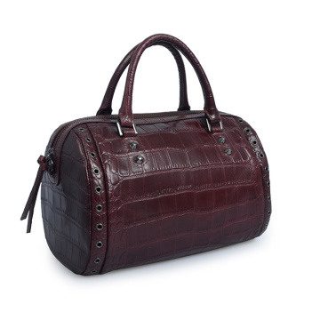 Casual Full Grain Crocodile Leather Cylinder Tote Bags