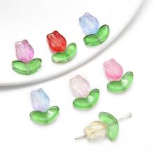 10pcs/bag Rose Flower Lampwork Tulips Beads - Colorful Glass Flora Beads for DIY Bracelets and Jewelry Making