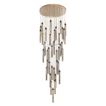 Modern Duplex Apartment with Staircase Meteor Chandelier and Nordic Restaurant Loft