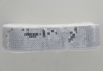 different width silver 4mm square sequin tape trim