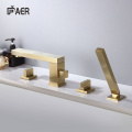 Morden Brushed Gold Finish Deck Mounted Bathtub Tap