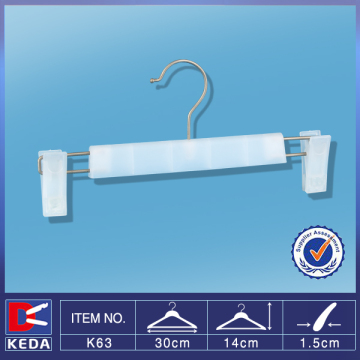 Sale metal hook white plastic pp pants hanger with clips K63